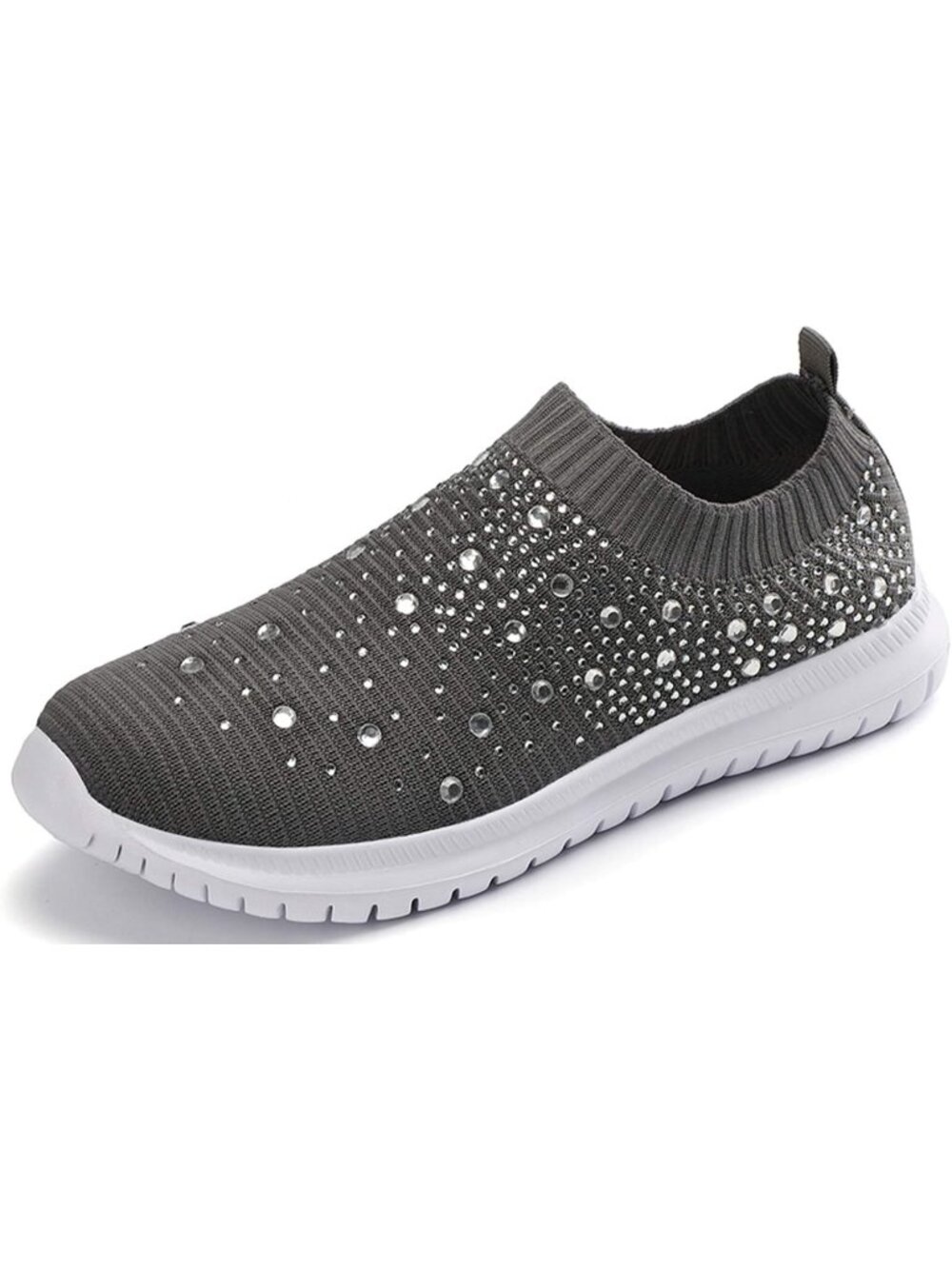 Women's Grey Mesh Rhinestone Glitter Slip On Ballroom Jazz Latin Sock Sneakers